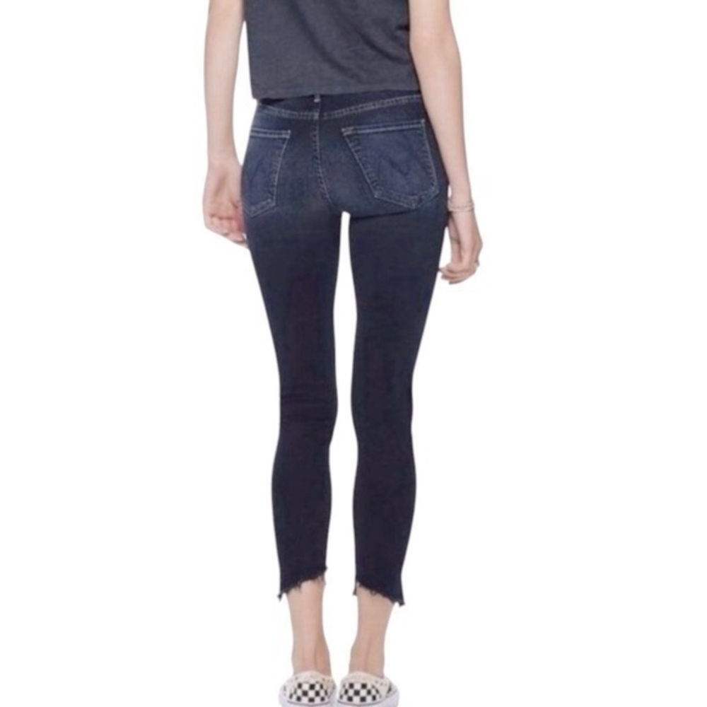 MOTHER The Stunner Zip Two Step Fray Dark Wash High Rise Jeans in Last Call